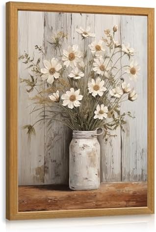 IAFWZX Wood Framed Vintage White Daisy Farmhouse Wall Art 12x16 in by Unknown