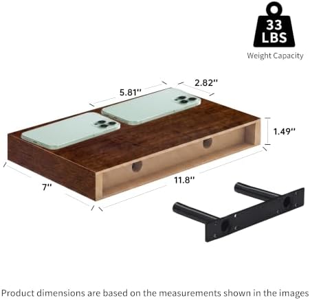 Walnut Floating Shelves for Wall, 12 Inch Wooden Shelves Set of 3 - Image 3