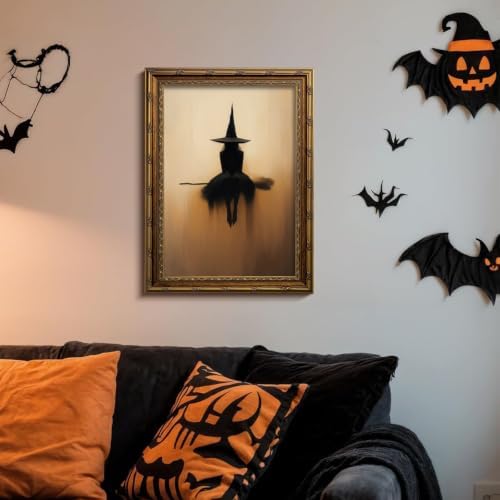 Vintage Gold Framed Halloween Canvas Wall Art - Image 3