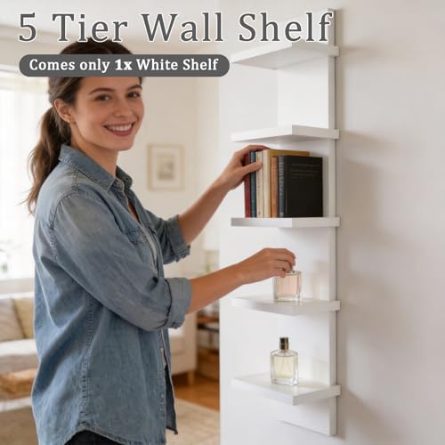5 Tier Wall Shelves White, Vertical Column Shelf Floating Storage Home Decor - Image 3