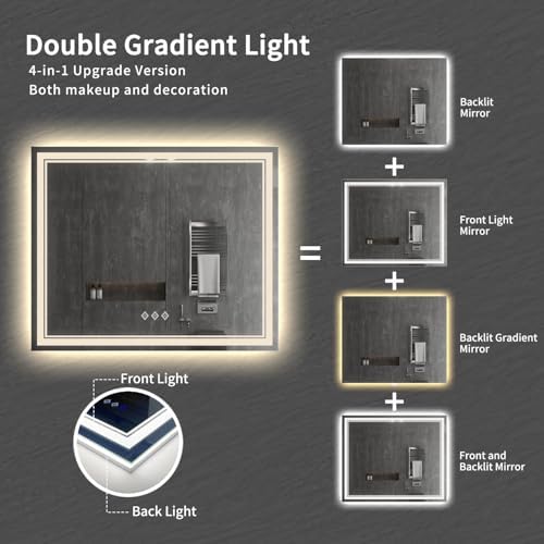 Vanity Mirror with Lights, 48x40 Inch Gradient Front and Backlit Smart Mirror - Image 4