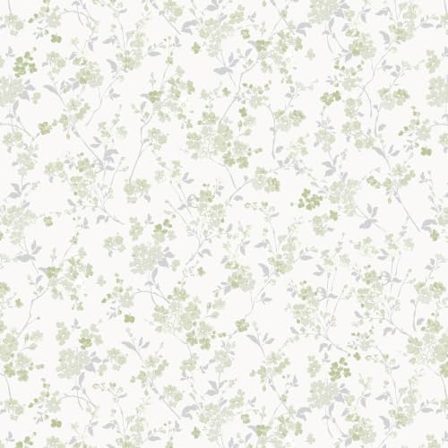 Peel and Stick Wallpaper for Nursery Green Cherry Blossom Waterproof by Fiula