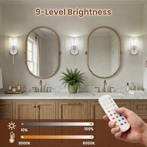 2-Pack Crystal Battery Operated Wall Sconces, Chrome Rechargeable Wireless Wall - Image 5