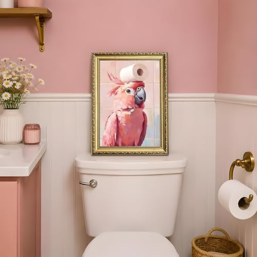 Funny Pink Cockatoo Bathroom Wall Art, Cute Bird Toilet Paper Wall Decor - Image 2