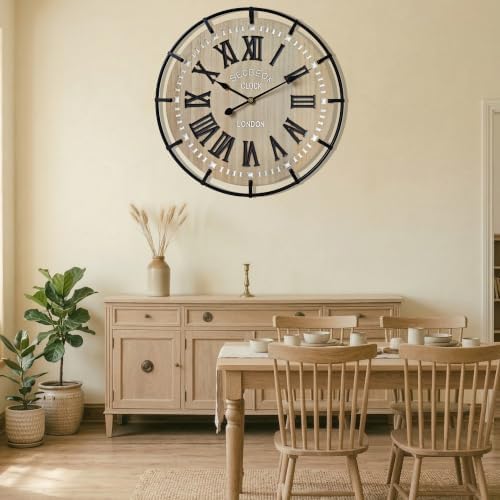 30 Inch Oversized Farmhouse Wall Clock, Metal Rustic Wood - Image 2