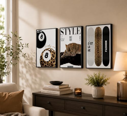 3Pcs Black Framed Trendy Leopard Wall Art Preppy Aesthetic Stylish Leopard - Image 5