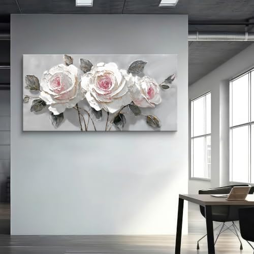 Large White Pink Rose Canvas Wall Art Decor - Image 4