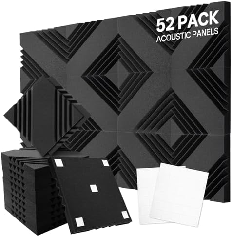 VallisCo 52 Pack Acoustic Panels 1 X 12 X 12 Inch Upgraded, Acoustic Foam Panels by VallisCo