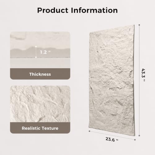 4Pcs Faux Stone Wall Panel 43.3''x23.6'', Lava Stone Design - Image 2