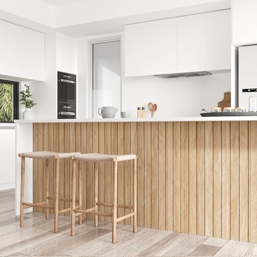 VEELIKE Light Oak Wood Slat Wall Panel Peel and Stick Chevron Wood Wall Panels - Image 6