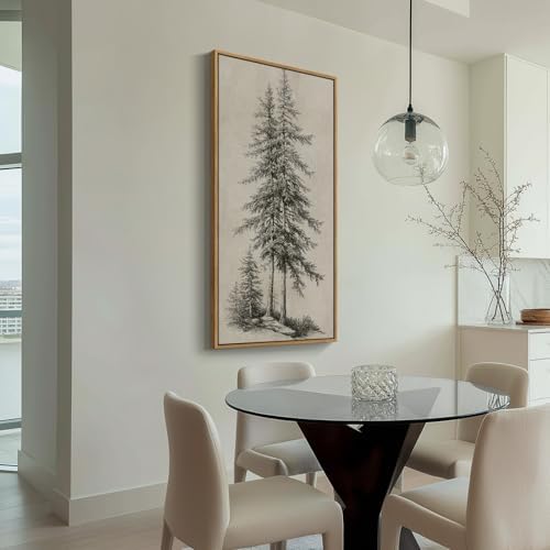 Large Framed Vintage Vertical Pine Tree Wall Art - Image 5