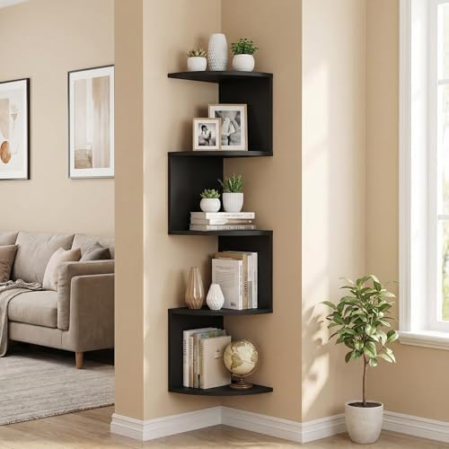 5-Tier Corner Shelf Wall Mount, Screw-Mounted Floating Bookshelf by Frawenleco