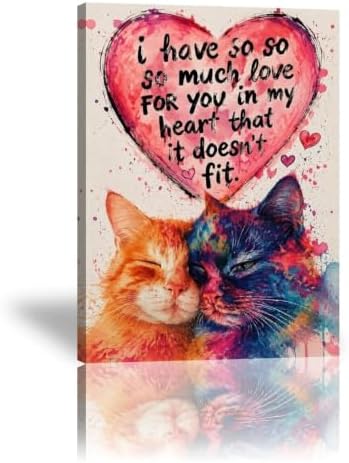 Colorful Cat Couple Love Poster Watercolor Cat Canvas Wall Art by Unknown