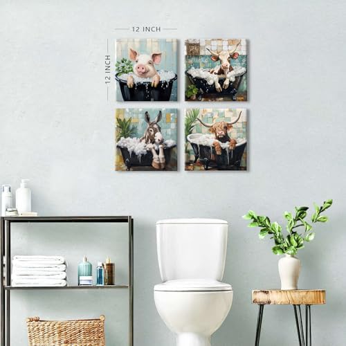 Funny Animal Bathroom Wall Art Farmhouse Cow Pictures Wall Decor Cute Highland - Image 3