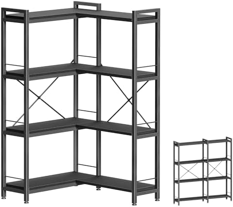 Huuger 4 Tier Bookshelf, L Shaped Corner Bookshelf by Huuger