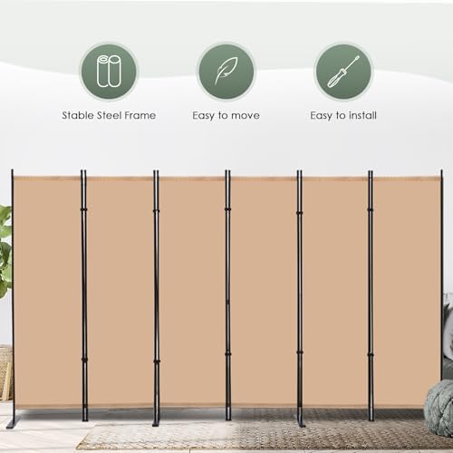 RANTILA 6 Panel Room Divider, 6 FT Folding Privacy Screen - Image 7