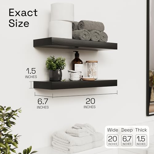 Solid Wood Floating Shelves for Wall 20 Inch Black, Wooden Bathroom Shelf - Image 3
