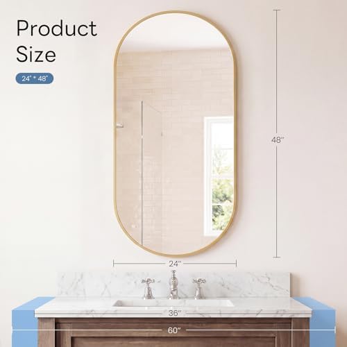 Sweetcrispy Oval Bathroom Wall Mirror, Vanity Mirror, 24x48 Inch - Image 3