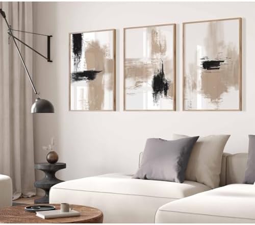 Joocrise Beige Abstract Wall Art Painting Set of 3 Neutral Canvas Wall Art - Image 3