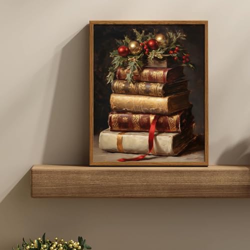 uniro Vintage Rustic Christmas Print Retro Xmas Book Art Oil Painting Dark - Image 5