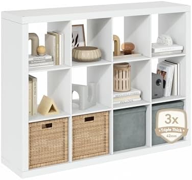 Furinno Cubicle Book Shelf, 12-Cube Bookshelf, 1.65" Triple Thick Frame Cube by Furinno-FitsYourSpaceFitsYourBudget