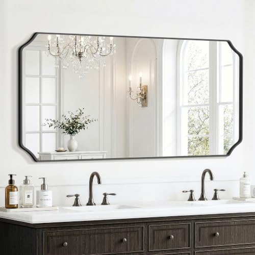 Delma Bathroom Vanity Mirror, Scalloped Round Corner Wall Mirror, by Delma