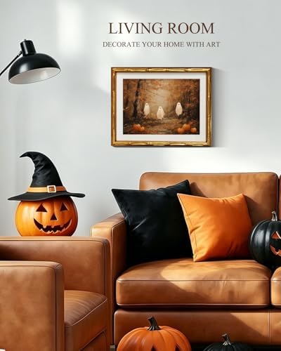 InSimSea Gold Bamboo Framed Fall Wall Art, Autumn Halloween Ghosts - Image 5