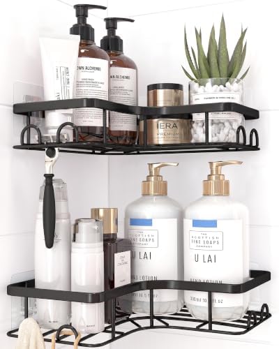 Sakugi Black Corner Shower Caddy Adhesive No Drilling Bathroom Shelves by Sakugi