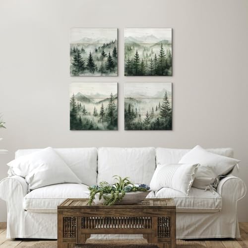 Misty Mountain Wall Art Foggy Forest Wall Decor Pine Trees Canvas Prints - Image 2