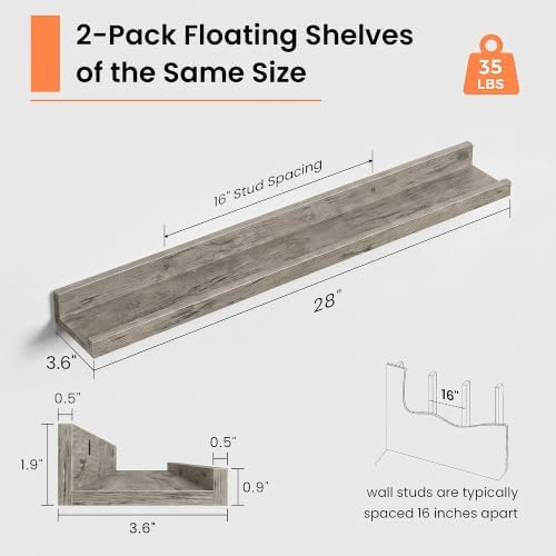 Picture Ledge Shelf, 28 inch Floating Shelves Set of 2 - Image 3