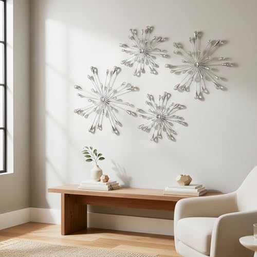 ZEXUIRU 4 Set Silver Starburst Wall Art - Image 2