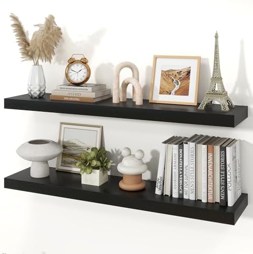 40" Black Floating Shelves Wood Wall Shelf by Ornawit