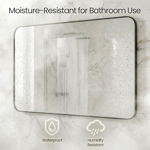 30x48 Inch Matte Black Rounded Rectangle Bathroom Vanity Mirror - Image 4