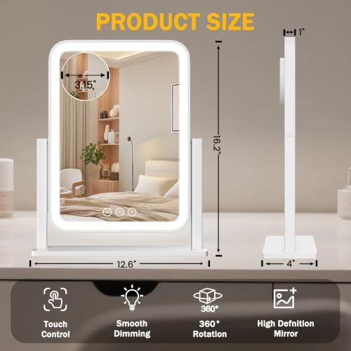 Vanity Mirror with Lights 12.6"x 16.2", LED Makeup Mirror, 3 Color Lighting - Image 2