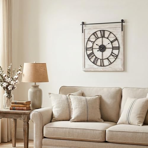 24 Inch Large Rustic Wall Clock, Farmhouse Square Wood Frame - Image 7