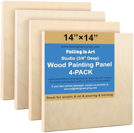 Falling in Art 4 Pack 14x14’’ Unfinished Birch Wood Panels Kit by FallinginArt