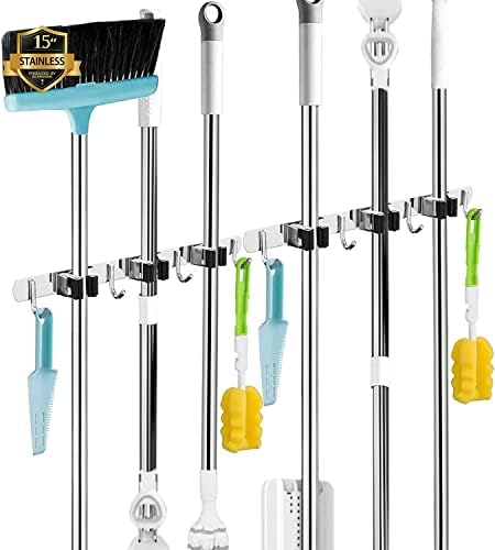 2 Pack Broom Holder Wall Mount, 3 Racks 4 Hooks Mop and Broom Organizer by AceMining