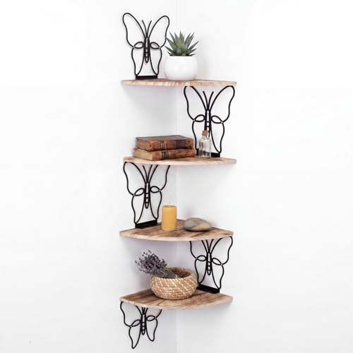 4 Tier Black Butterfly Wall Mount Corner Shelves Floating Corner by Ferrochef