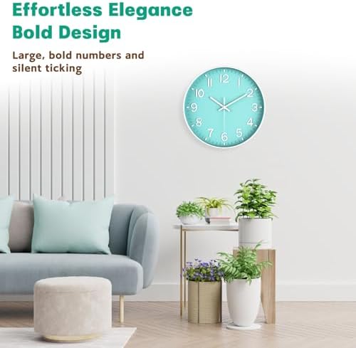 Modern Wall Clock Silent Non-Ticking – Coral Green Analog Wall Clock Battery - Image 3