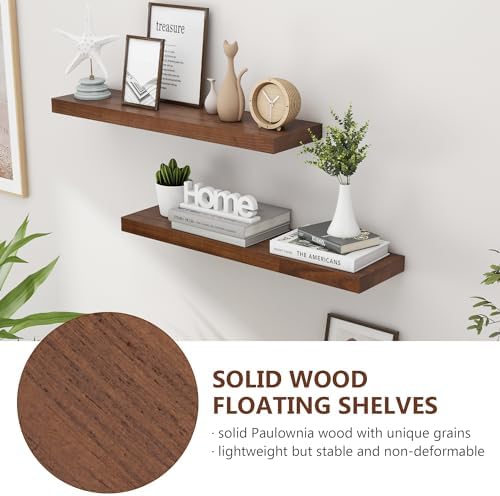 fuqing 30 Inch Floating Shelves 6.7'' Deep Dark Wood Wall Shelves Set of 2 - Image 4