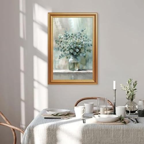 EJPFOGV White Flowers Eucalyptus Still Life Framed Canvas Wall Art 16x24 in - Image 4