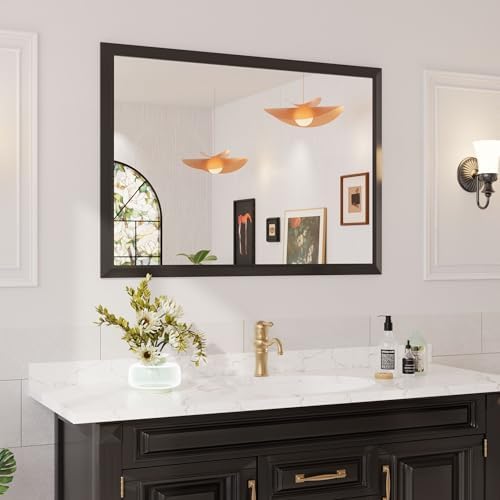 Amorho Black Bathroom Mirror 50x36 Inch, Metal Framed by Amorho