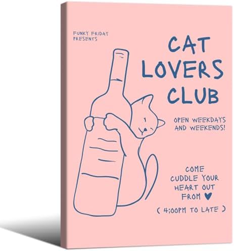 Cute Cat Alcohol Bottle Wall Art Funky Pink and Blue Aesthetic Poster 24x36 by OMANI