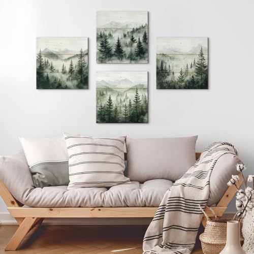 Green Forest Wall Art Nature Foggy Mountains Landscape Pictures - Image 3