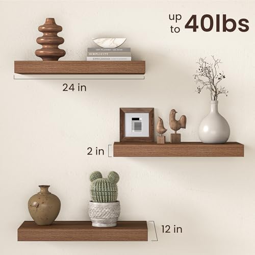 Fun Memories 12 Inch Deep Walnut Floating Shelf, 24 x 12 Rustic Wood Wall Shelf - Image 3