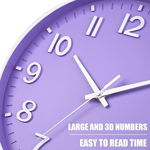 HZDHCLH 12 Inch Silent Wall Clock Battery Operated Non Ticking Purple - Image 6
