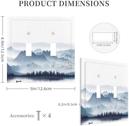 Decorative Switch Plates Mountain Foggy Lake Boat Grey Blue Forest Birds 2 Gang - Image 5
