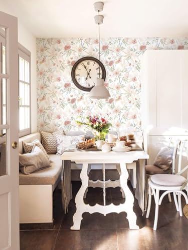 Dimoon Pink Floral Peel and Stick Wallpaper Modern Beige Contact Paper - Image 7