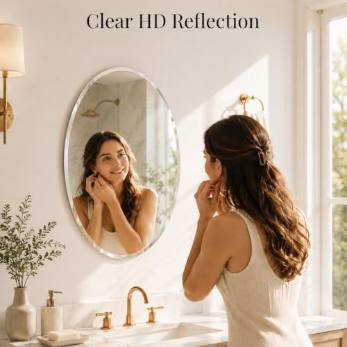 20x28 Inch Oval Frameless Beveled Wall Mirror - Image 3