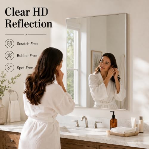 30"x36" Brushed Nickel Framed Rectangle Bathroom Vanity Wall Mirror - Image 3